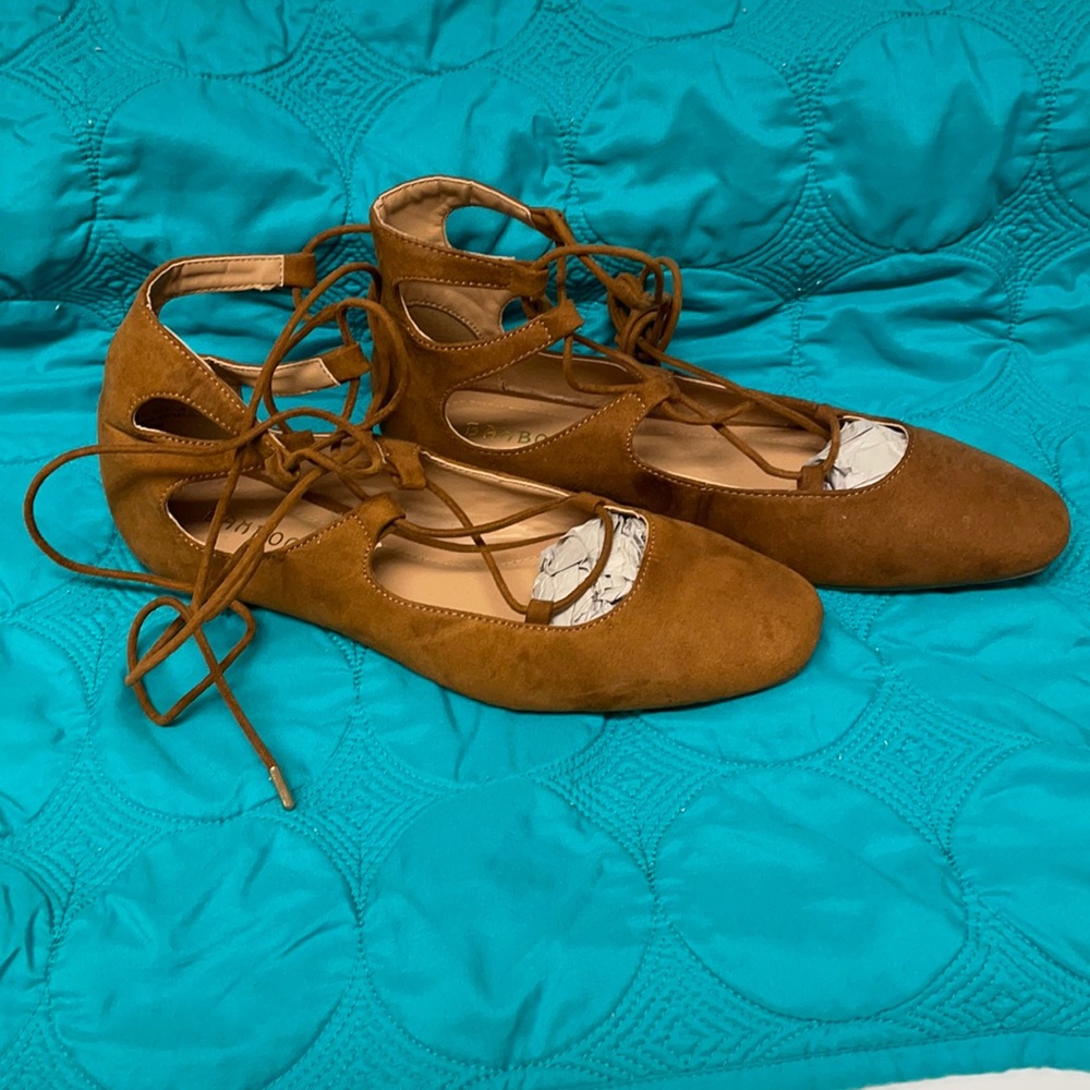 Bamboo brand ankle tie ballet flats